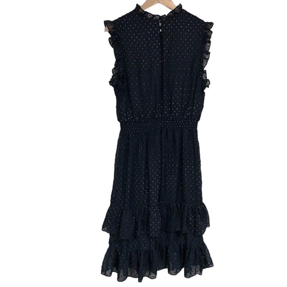 AVEC LES FILLES Black Dress Women’s 14 Smocked Ruffle Metallic Dot Party Event - Picture 6 of 10